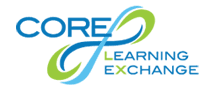 Logo for CORE Learning Exchange featuring blue and green abstract swishes forming an infinity symbol, with the words CORE Learning Exchange in blue text.