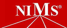 The NIMS logo features white text on a red background with lines converging beneath the letters.