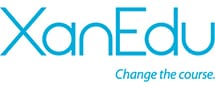XanEdu logo in blue text with the tagline Change the course. written underneath in smaller blue letters.
