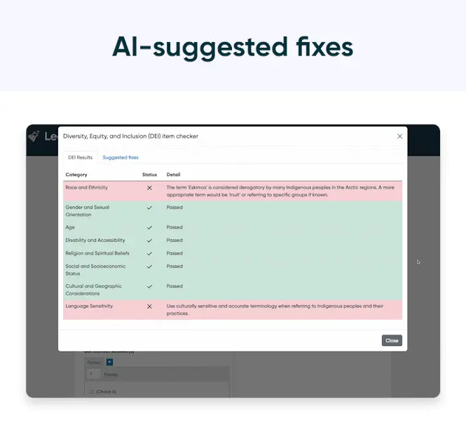 Item Bank Health Check AI-suggested fixes
